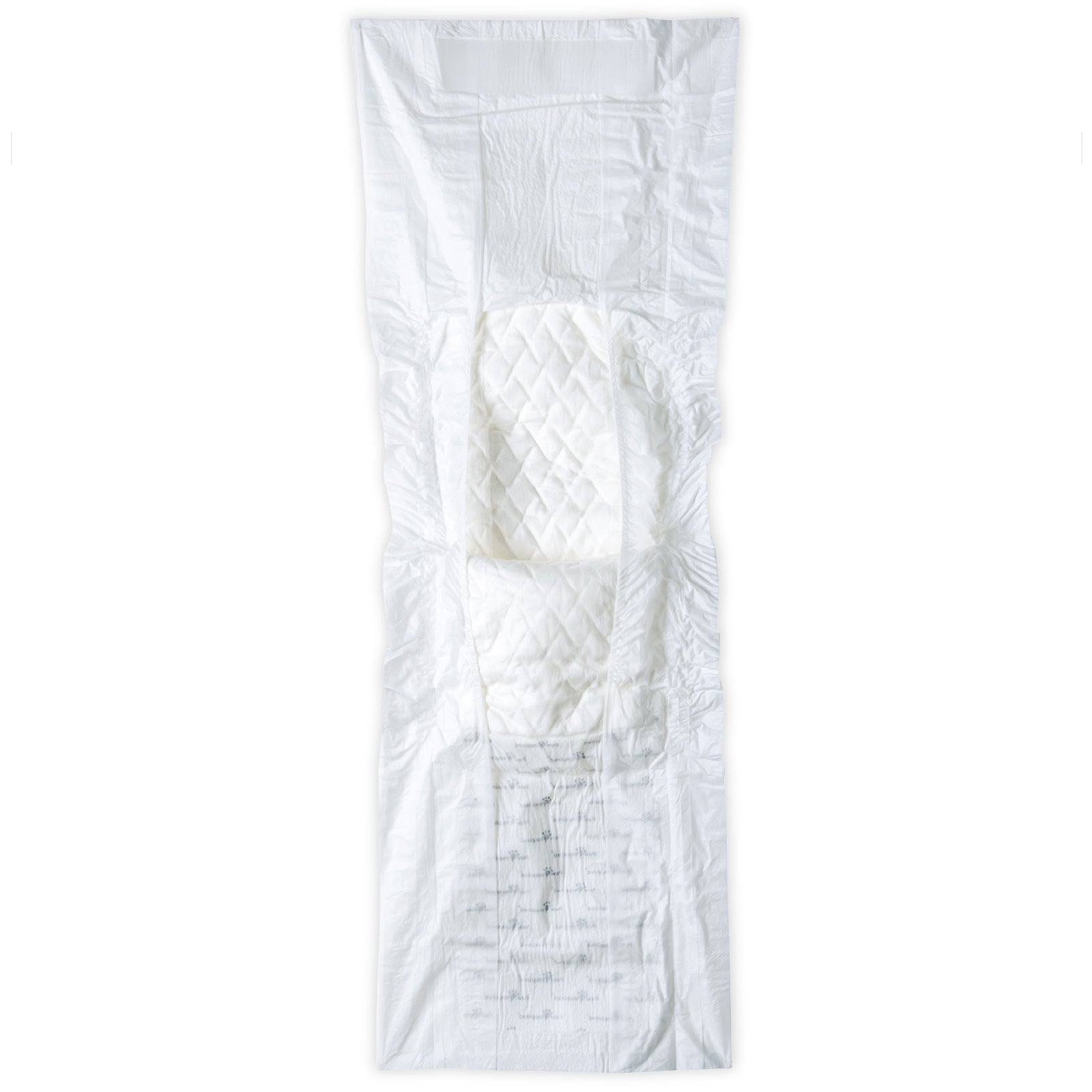 Flat lay of Paw Inspired disposable male dog wrap showing inner absorbent core and quilted design.