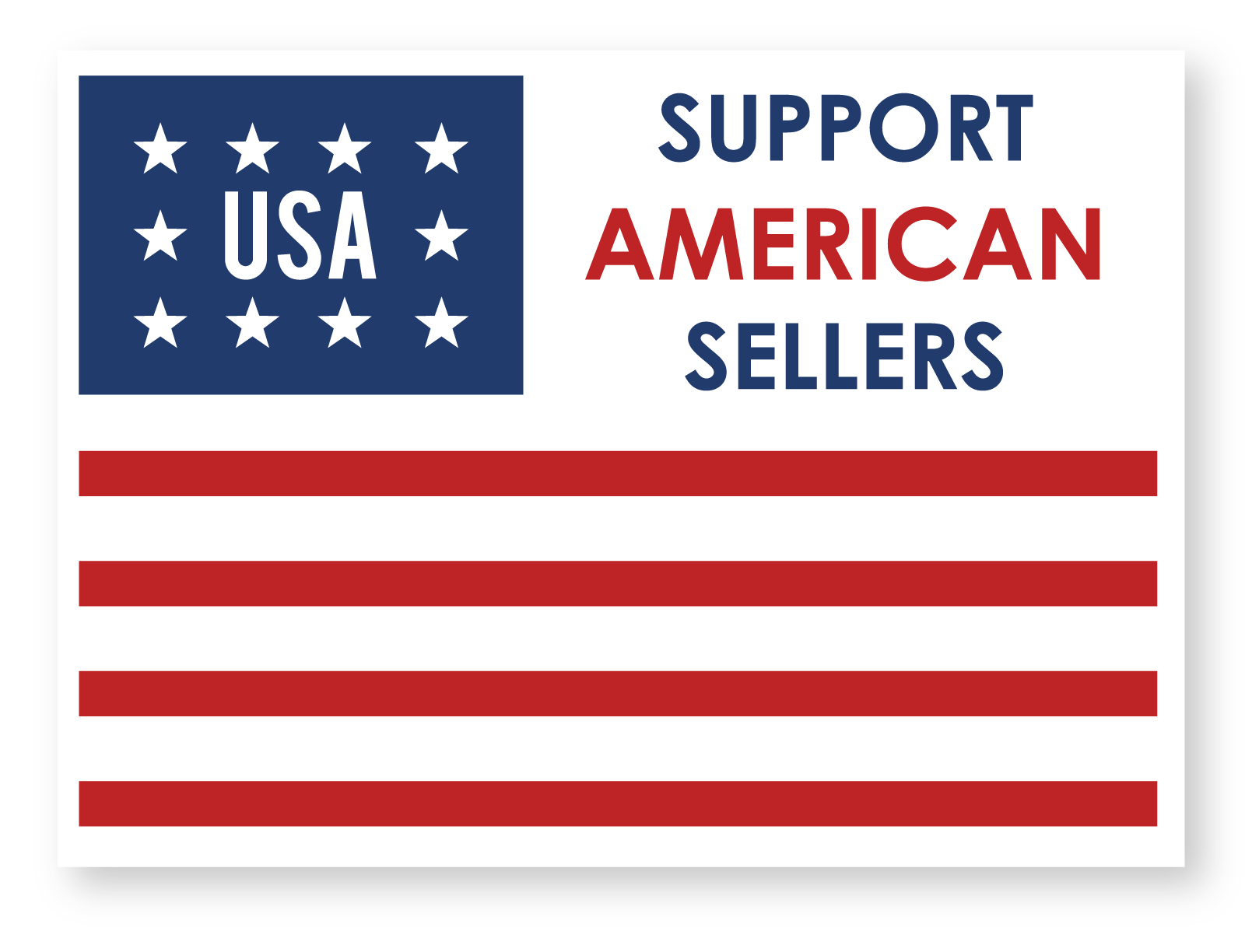 Paw Inspired graphic with stylized American flag and the text "Support American Sellers" and "USA" in bold red and blue.