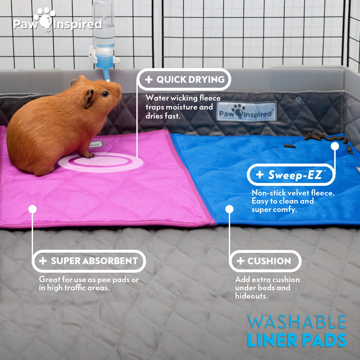 Washable 12”x12” Guinea Pig Cage Liner Pads (3 Count)