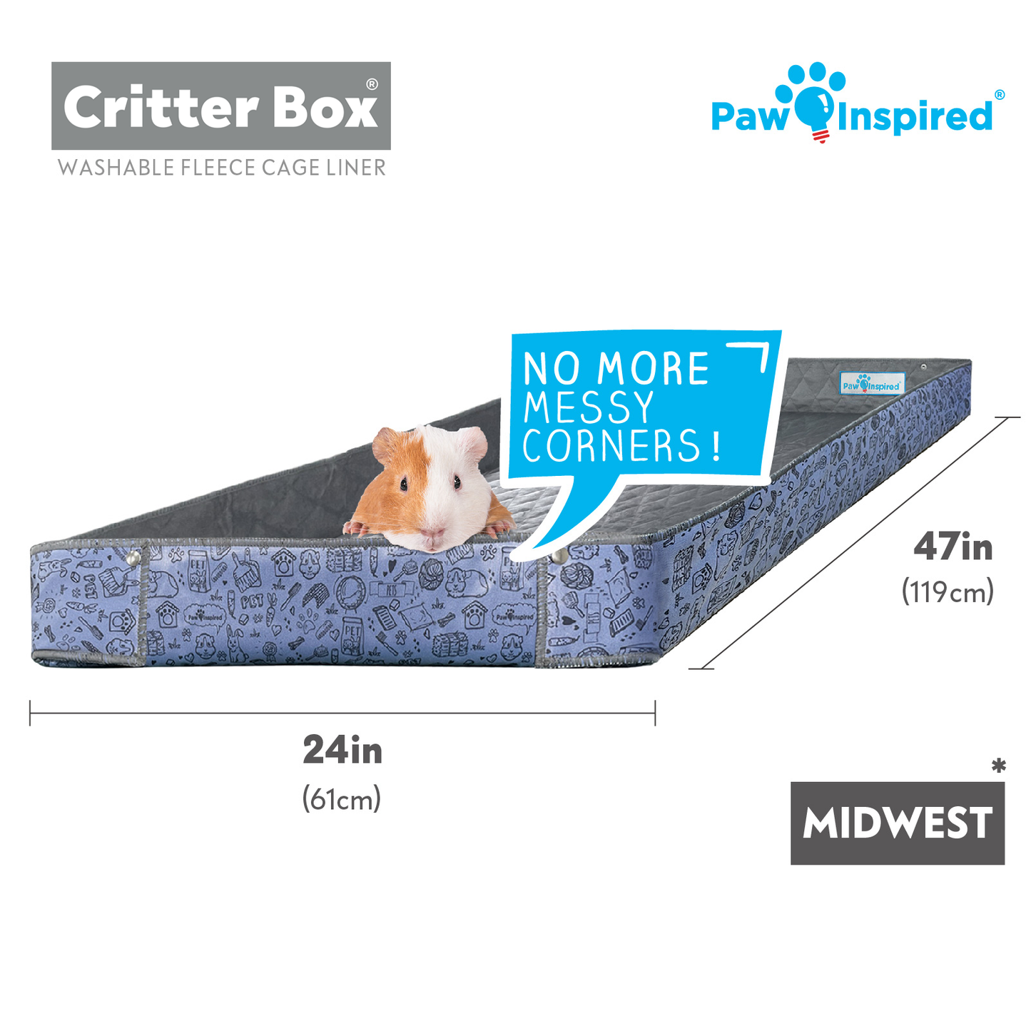 Critter Box® Washable Guinea Pig Cage Liner with Raised Sides