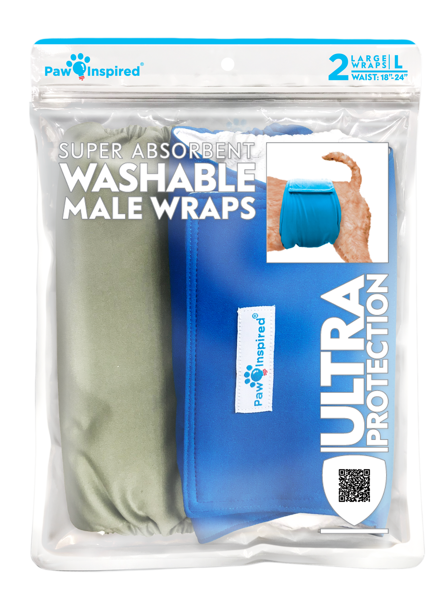 Paw Inspired washable male wraps with size L and included 2 colors