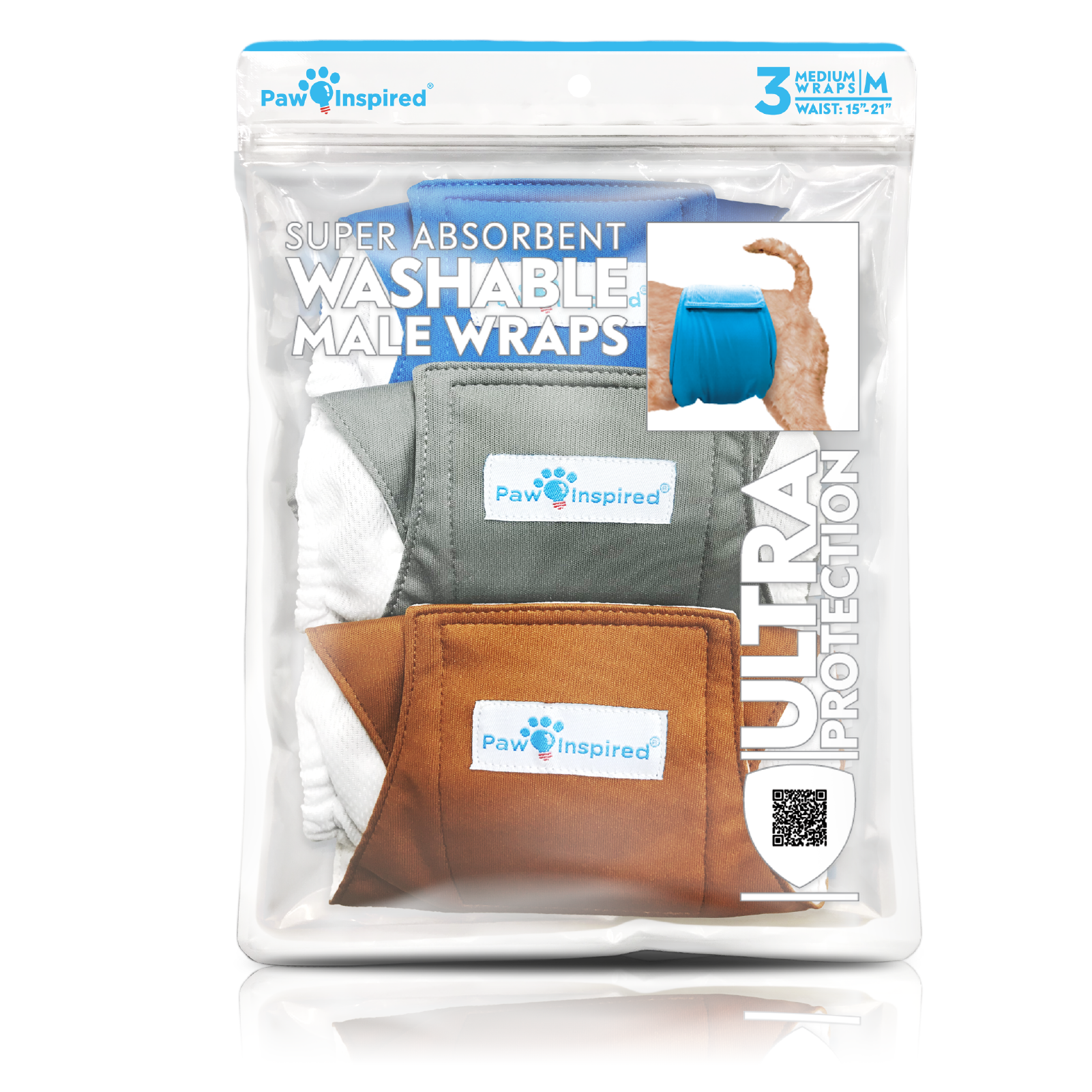 Paw Inspired Washable Male Dog Wraps M size packaging with 3 wraps