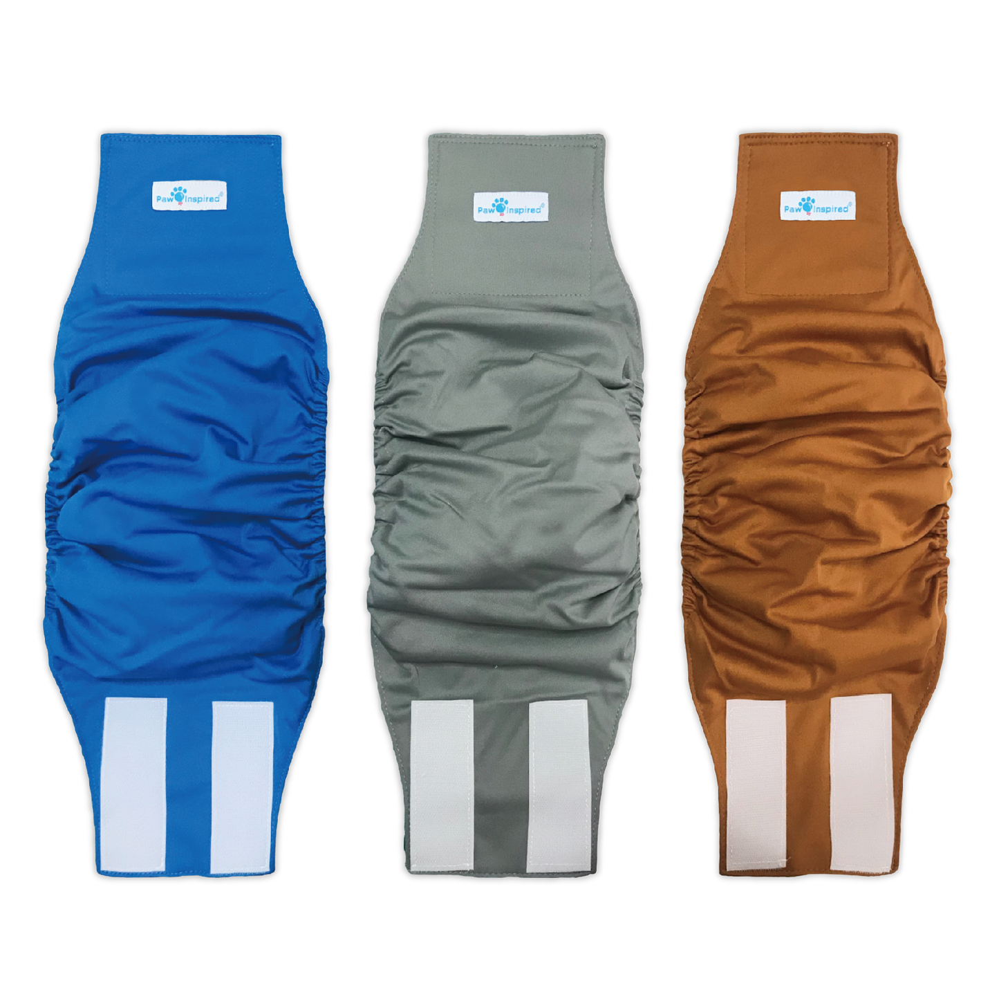 Paw Inspired washable male dog wraps for each size from XS to XL.