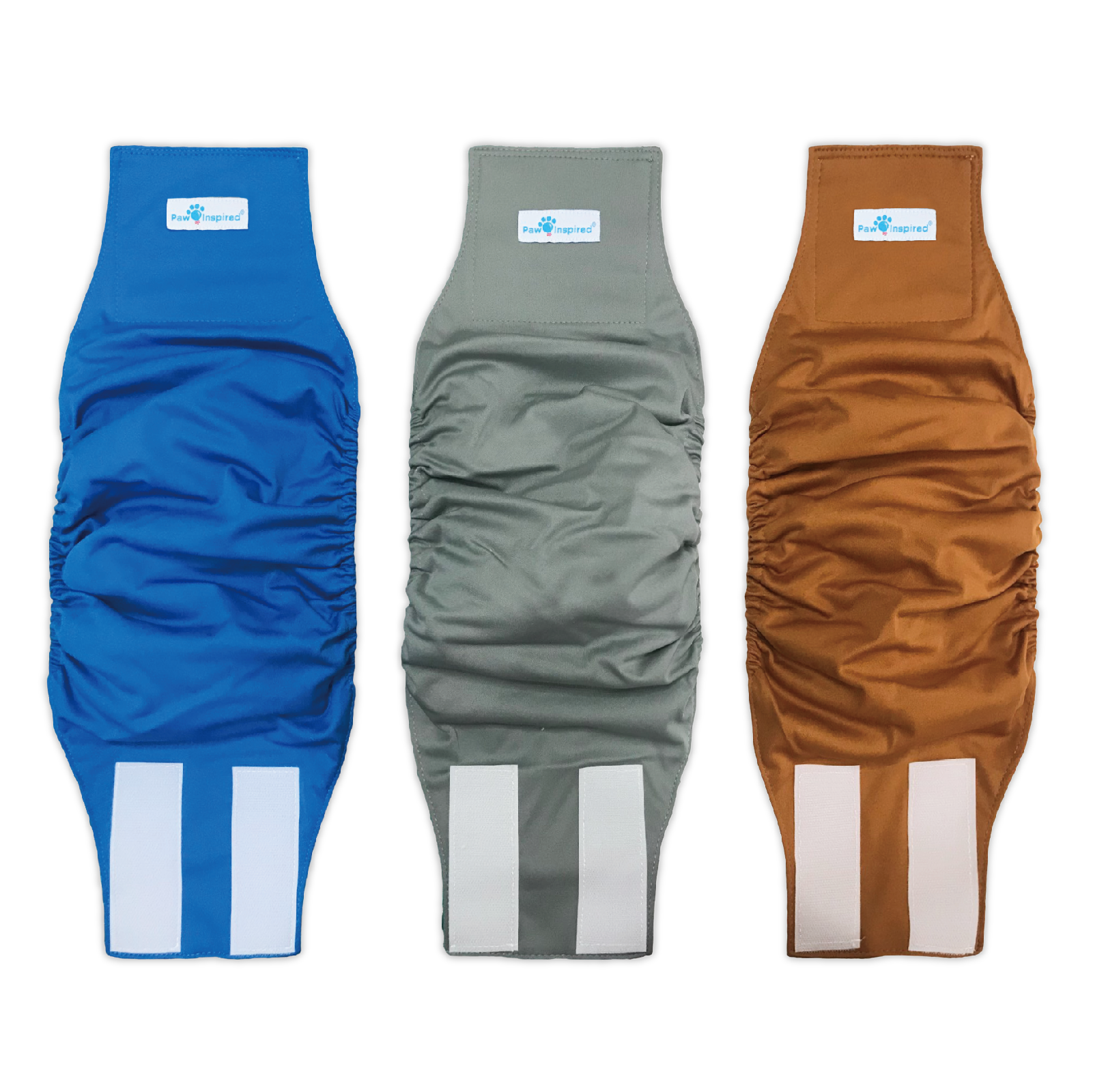 Paw Inspired washable male dog wraps  for each size from XS to XL.