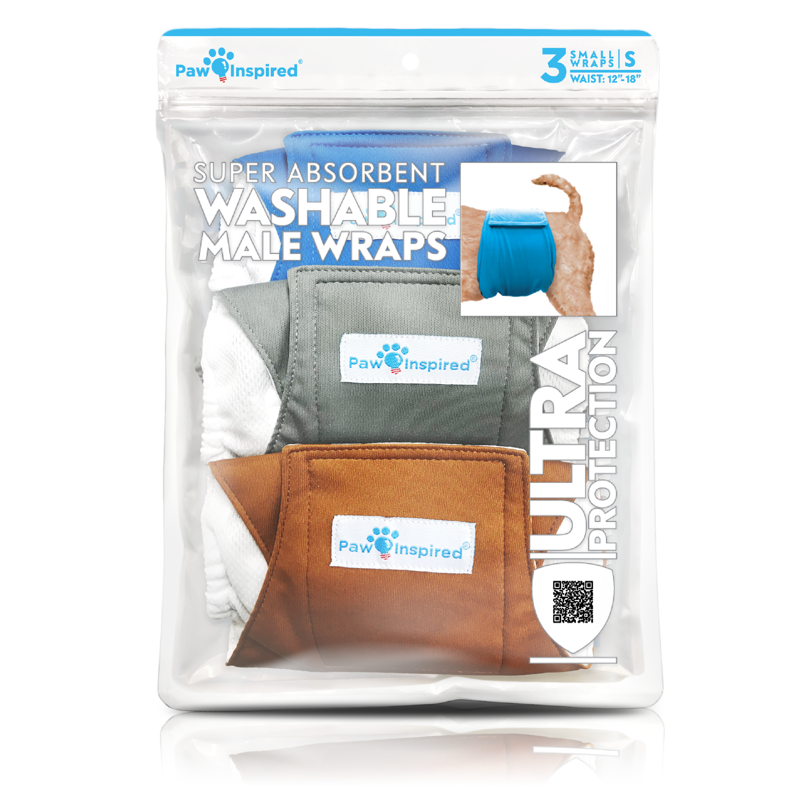 Paw Inspired Washable Male Dog Wraps S size packaging with 3 wraps