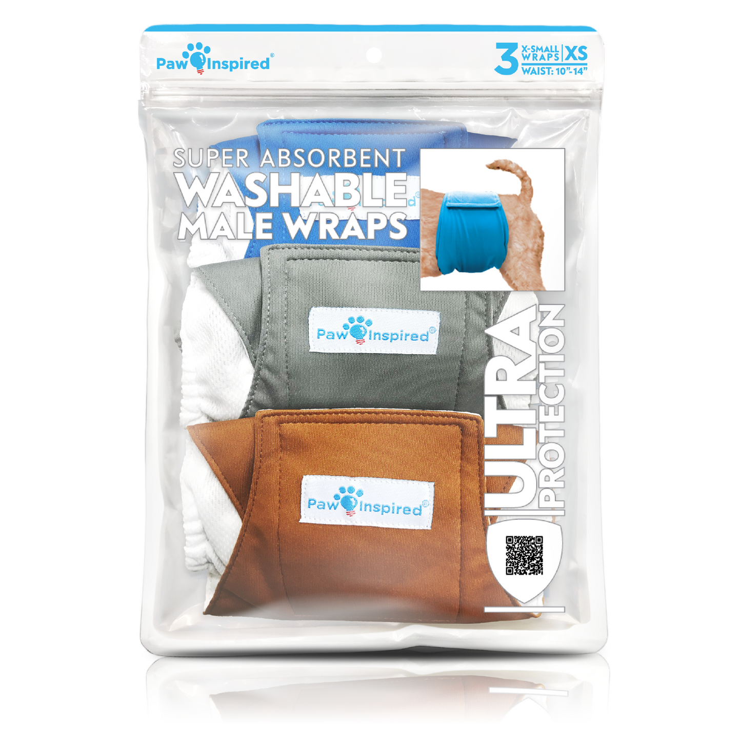 Paw Inspired Washable Male Dog Wraps XS size packaging with 3 wraps
