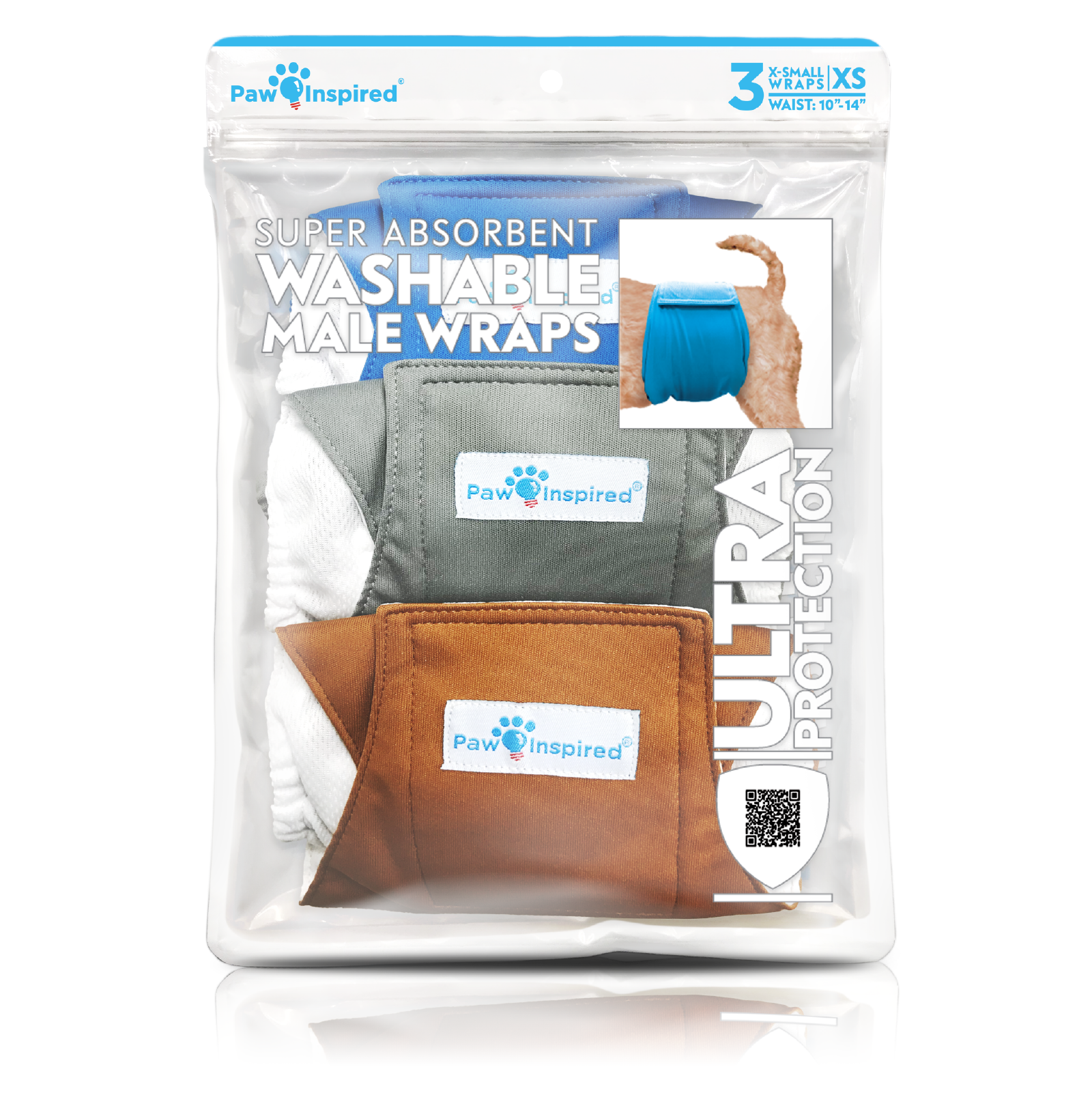 Paw Inspired Washable Male Dog Wraps XS size packaging with 3 wraps