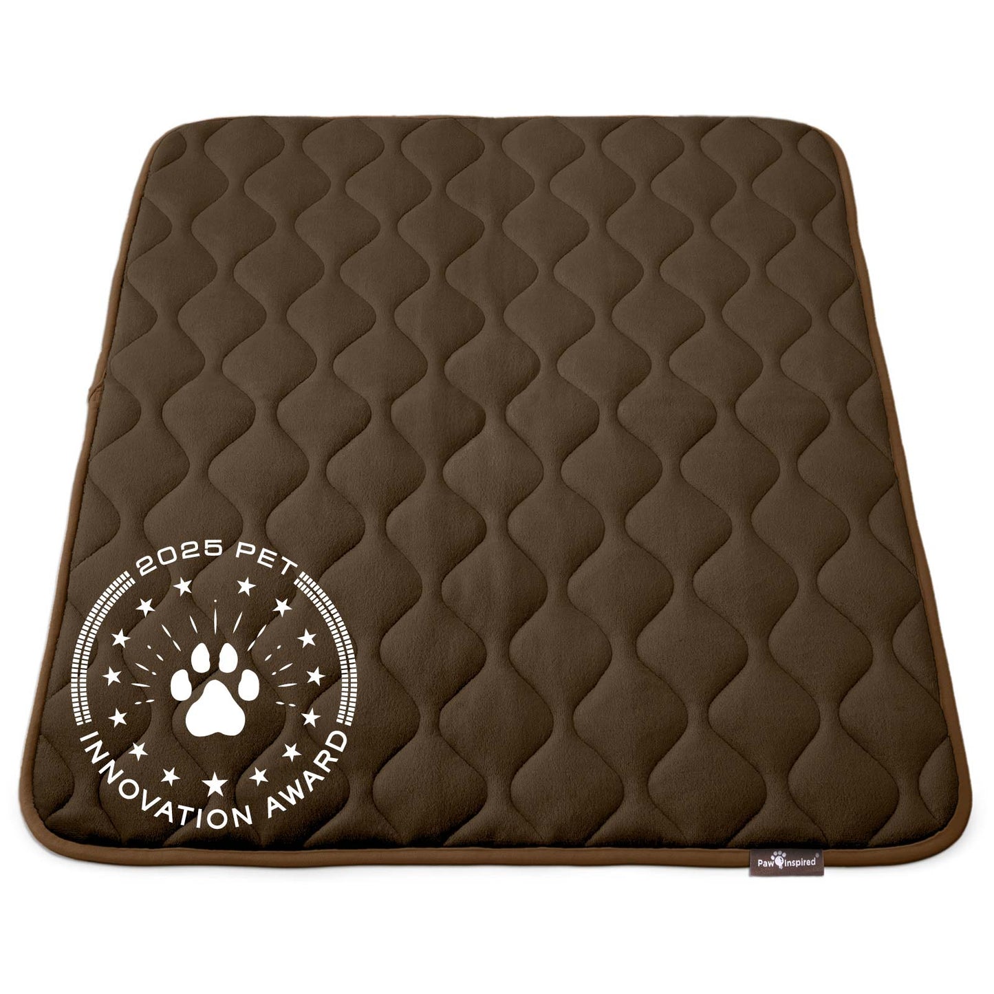 Paw Inspired 42  inch Brown Crate Mat, featuring the 2025 Pet Innovation Award seal, showcasing its superior comfort and quality.