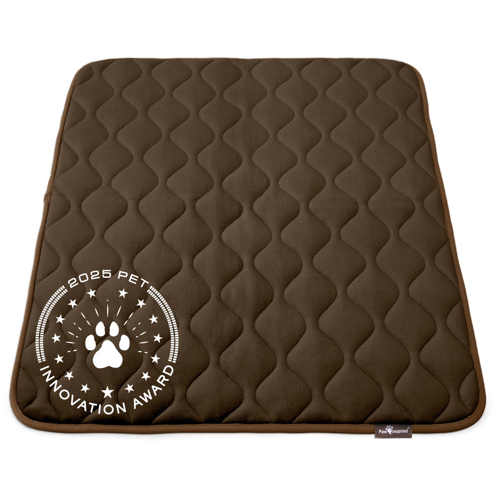 Paw Inspired 42  inch Brown Crate Mat, featuring the 2025 Pet Innovation Award seal, showcasing its superior comfort and quality.