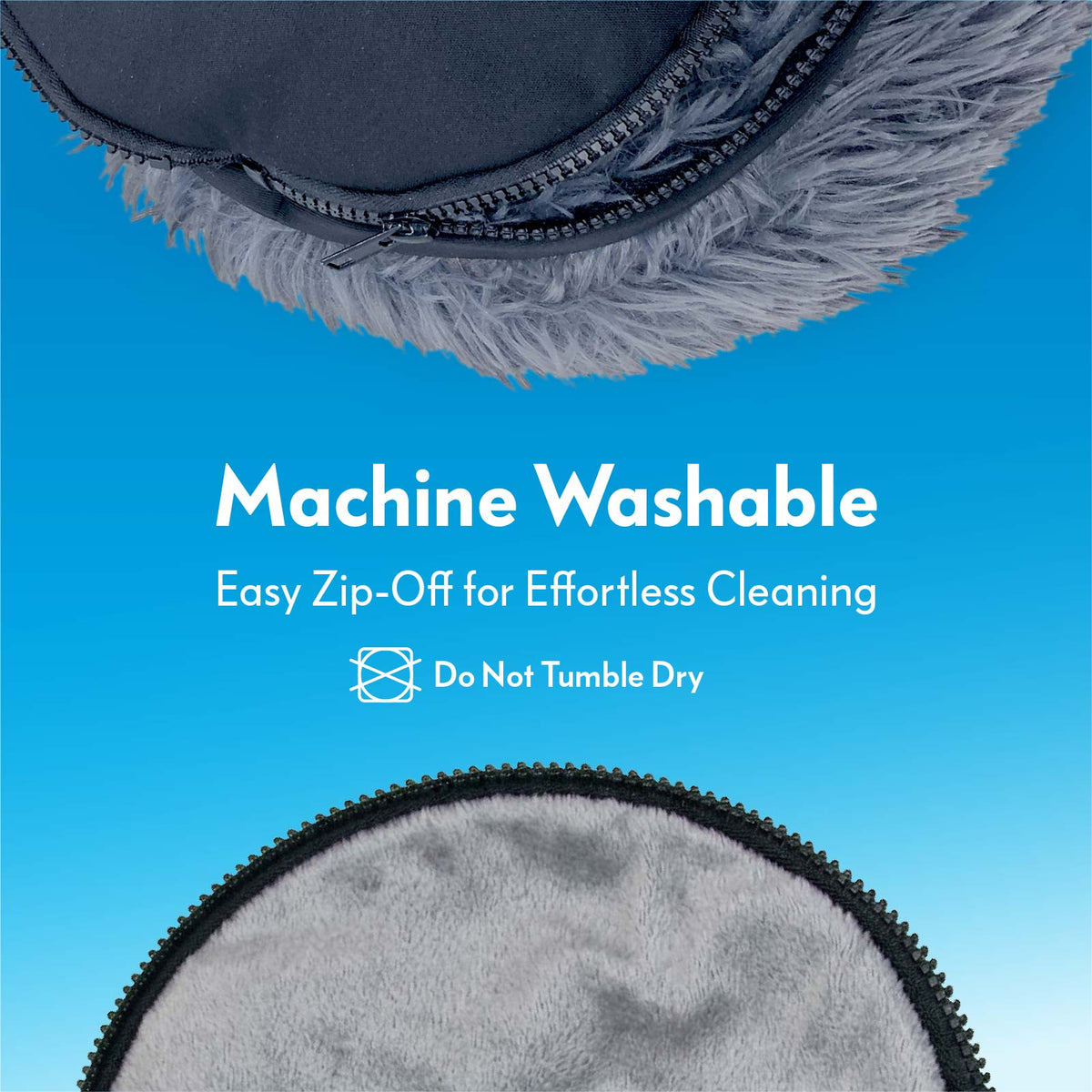 Close-up of the zip-off removable bottom on the dark grey Paw Inspired Furr-O pet bed, highlighting its machine washable design.