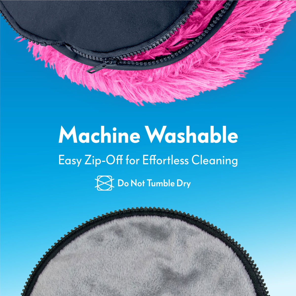 Close-up of the zipper mechanism on the Paw Inspired Furr-O pet bed, highlighting its machine washable and easy zip-off design.