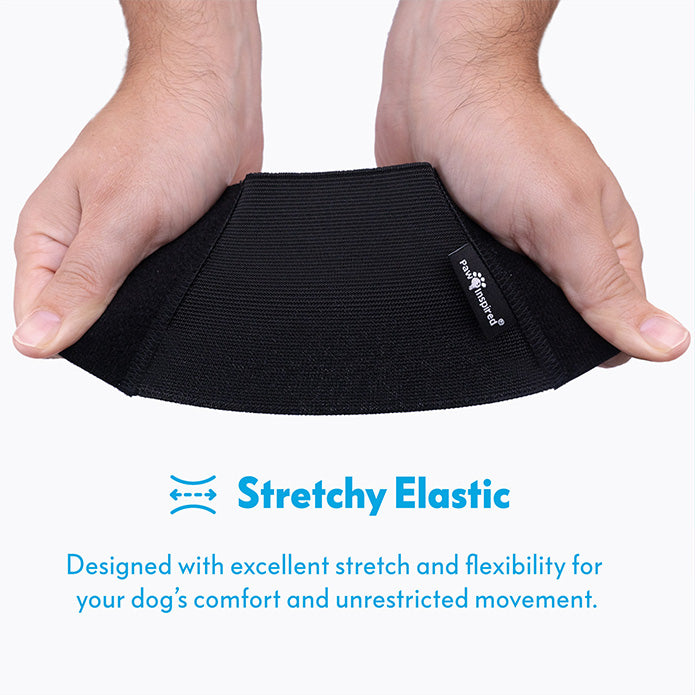 Close-up of human hands stretching the elastic material of the diaper holder to show flexibility.