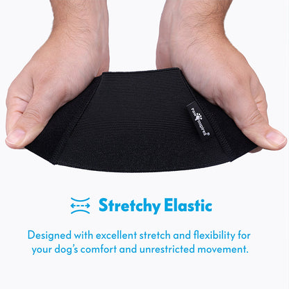 Close-up of human hands stretching the elastic material of the diaper holder to show flexibility.