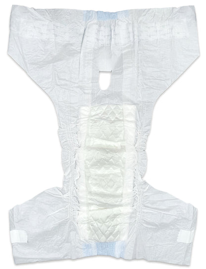 Large size Paw Inspired® disposable dog diaper laid flat, displaying quilted absorbent padding and tail