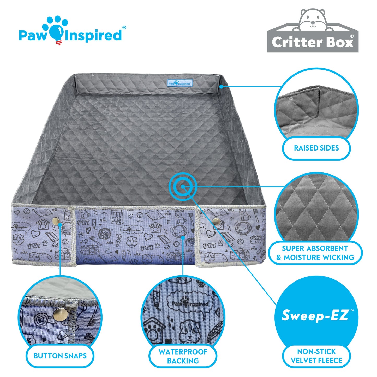 Critter Box® Washable Guinea Pig Cage Liner with Raised Sides