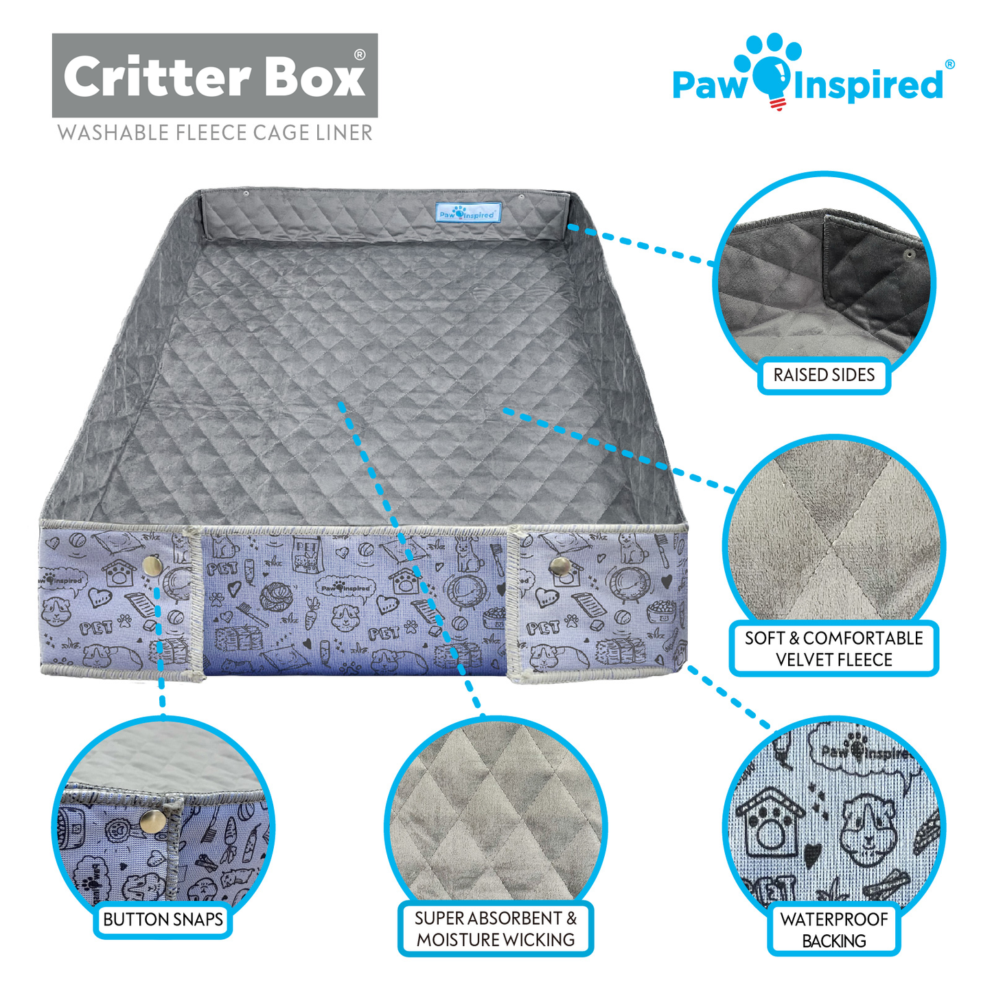 Critter Box® Washable Guinea Pig Cage Liner with Raised Sides